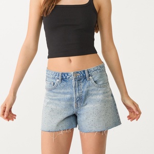 Shorts en jean taille haute ornés de strass, style vintage et déchiré, respirants, pour femmes - Nouvelle collection en gros - Product Image 1