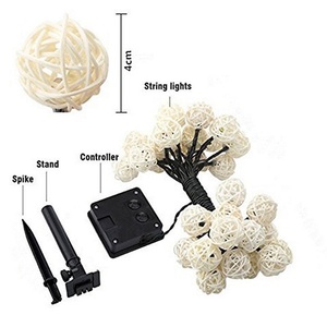 Guirlande Solaire Extérieure Blanc Chaud 8 Modes 7m 50 LED Étanche pour Porche, Gazebo, Clôture, Lampe Fée en Forme de Boule de Rotin Tressée - Product Image 2
