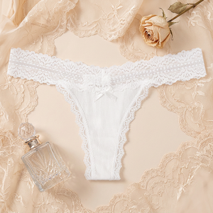 Tangas de encaje blancas acanaladas para mujer, de talle bajo, sexys, transpirables, suaves y elásticas, lencería íntima para mujer al por mayor - Product Image 2