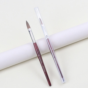 OEM <b>Red</b> Wood Handle Kolinsky Acrylic Nail Brush Custom Logo Manicure Painting Brush for Salon - Product Image 4