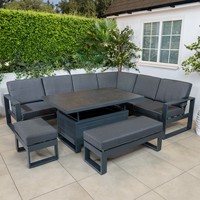Ensemble de canapés d'extérieur en forme de L à montage rapide, canapé de balcon avec ottoman, canapé d'angle de jardin avec table foyer
