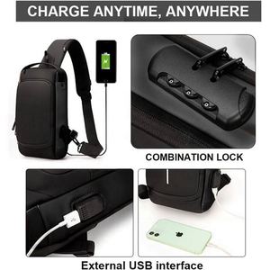 กระเป๋าคาดอกกันขโมยแบบกันน้ำสำหรับผู้ชาย พร้อมช่อง USB ตัวอย่างฟรี รับผลิตตามแบบ - Product Image 4