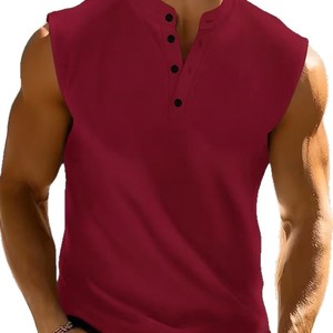 Ingenuity Making Chemise Henley sans manches pour homme, unie, sportive, à col montant, avec boutons raffinés, style Ripp, <span class=keywords><strong>l</strong></span>égère pour <span class=keywords><strong>l</strong></span>'été - Product Image 5