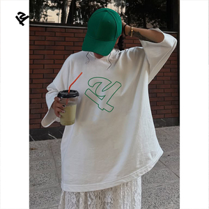 T-Shirt Oversize Personalizzata con Logo Ricamato, 100% Cotone Bianco, Maglietta Estiva Trendy Casual a <span class=keywords><strong>Mezza</strong></span> <span class=keywords><strong>Manica</strong></span> per Donne - Product Image 1