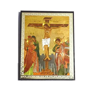 Placa ortodox religiosa de madeira, pendurada na parede com ícone ortodôntico