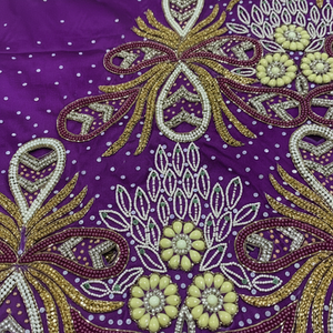 Púrpura 3D con cuentas Tafetta African Headtie-Antiarrugas Transpirable Ecológico Ropa tradicional Ocasiones especiales Mujer elegante - Product Image 1