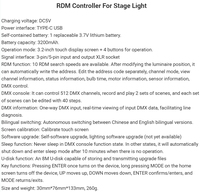 Consola DMX512 Portátil con Batería, Pantalla Táctil de 3.2 Pulgadas, 512 Canales y Función RDM para Iluminación de Escenarios
