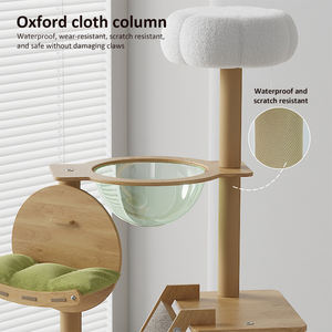 Moderner, umweltfreundlicher, grüner Kratzbaum für Katzen: Großes Holzgestell, Katzenhaus, Katzenbaum mit Blumenmotiv und Kratzpfosten für drinnen - Product Image 2