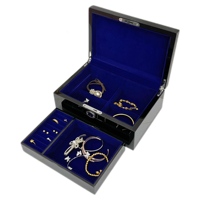 Boîte à bijoux en bois et velours style Lady, présentoir organisateur pour boucles d'oreilles, colliers et bagues - Solution de rangement de bijoux populaire