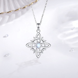 Collar con Colgante de Nudo de Bruja y Piedra Lunar en Plata de Ley 925, Amuleto Espiritual para Mujer - Product Image 2