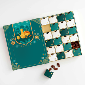Christmas and Ramadan 24 Days Countdown <strong>Advent</strong> <strong>Calendar</strong> <strong>Tea</strong> Cookie Chocolate Gift Box with Matt Lamination and Embossing - Product Image 1