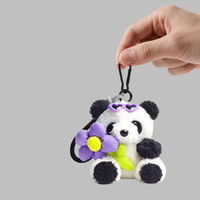 Porte-clés en peluche panda mignon avec lunettes de soleil en forme de cœur fleuri, pendentif de sac en peluche douce, décoration de sac à dos, cadeau