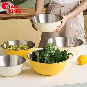 Tianxing New Product Kitchen Tools Gadgets Mix Salad Bowls Colored Metal Colanders Colorful Large Stainless Steel Mixing Bowl