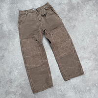 Jean en denim pour homme, taille haute, coupe large, délavé à l'acide, avec patch 3D gaufré personnalisé et rivets métalliques, style pantalon empilé