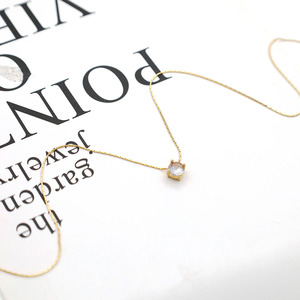 Minimalist 18k Gold Bamboo Chain Necklace With Four Prong Zircon Pendant Stainless Steel Women's Jewelry - Product Image 3