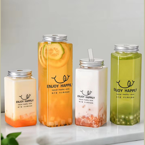 ขวดเครื่องดื่มทรงเหลี่ยมใส PET ขนาด 500 มล. สำหรับชาและน้ำผลไม้ พร้อมฝาเกลียวอะลูมิเนียมและรูระบายอากาศ บรรจุภัณฑ์พลาสติก ลดราคาพิเศษ - Product Image 1