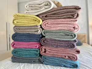 Couvertures de lit Charming 100% Couverture en mousseline de coton Beige avec texture Fit for Bedroom Ambiance Sweet Dreams Apporter de la chaleur - Product Image 6