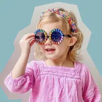 Yeni moda Retro Rhinestone elmas çocuklar renkli yuvarlak çocuk güneş gözlüğü daire çocuklar bling güneş gözlüğü