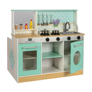 新款时尚低价儿童厨房烹饪玩具两个游戏空间角色扮演木制儿童厨房套装