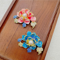 Bros bunga peoni Enamel bros bunga mutiara mewah wanita pin bros gaun cheongsam pin