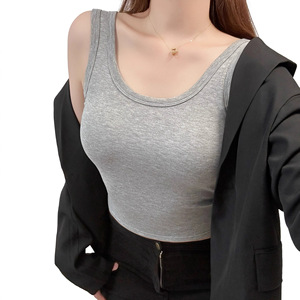 <span class=keywords><strong>Top</strong></span> Corto Básico de Moda para Mujer, Camisola con Relleno, <span class=keywords><strong>Top</strong></span> Acanalado para Mujer - Product Image 3