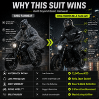 SINOLL Setelan Jas Hujan Motor Hitam 2-Potong, Jas Hujan Terpisah Anti Air, Tahan Badai, Dilengkapi Reflektor