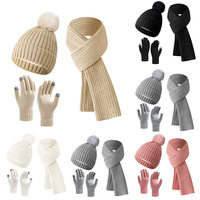 Conjunto de Gorro de Invierno con Forro Polar, Bufanda y Guantes Táctiles para Mujer, Gorro con Pompón, Conjunto de Regalo Empresarial