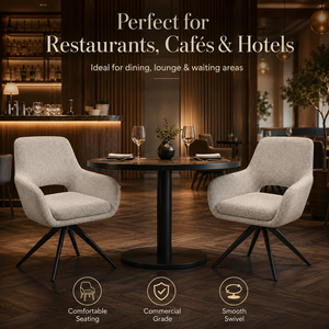 Silla de Comedor Giratoria Premium con Diseño de Brazos Abiertos, Tapizada en Bouclé Gris Oscuro, Base de Metal en Forma de Estrella, Giro de 360 Grados °   Hotel, Restaurante, Cafetería - Product Image 2