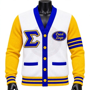custom Greek sorority Sigma <b>cardigan</b> V-neck acrylic knitted white women's sweaters chenille embroidery colorblock varsity winter - Product Image 1