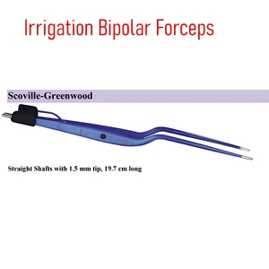 Pinzas de irrigación bipolares rectas Scoville-Greenwood, aisladas, punta de 1.5 mm, 19.7 cm de longitud, CE - Product Image 1