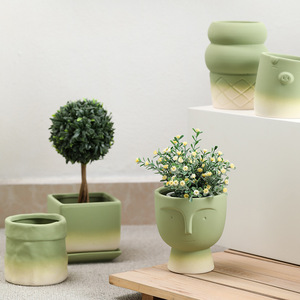 Vaso in Ceramica Verde Oliva Sfumato Traspirante e Assorbente con Vassoio per il Controllo delle Radici <span class=keywords><strong>Design</strong></span> Elegante per la Coltivazione - Product Image 4