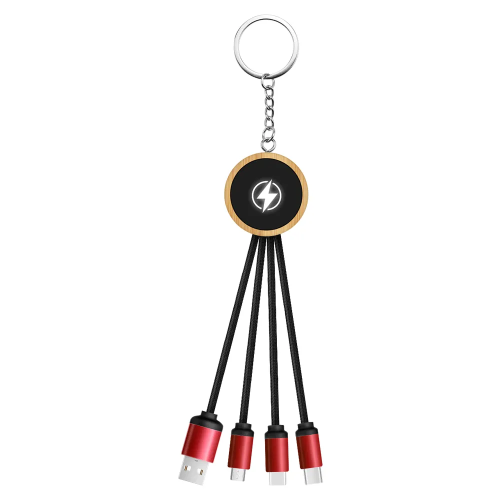 New Style Custom Logo Keychain Multi Fast Usb 3 in 1 Charging Data Cable Bamboo Charging Cable