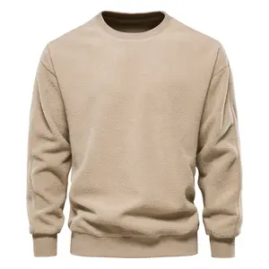 Qianzun sweatshirt supplier men blank custom drop shoulder fleece lamb wool crewneck sweatshirt
