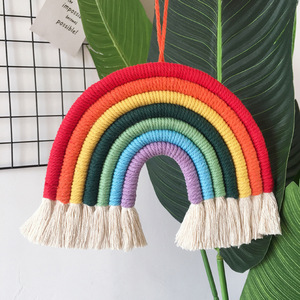 Casa decoración nórdica de algodón de punto bohemio pared tejido tapiz Macrame arco iris - Product Image 3
