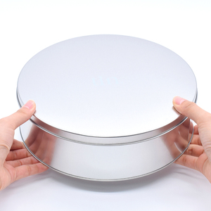 Boîte <span class=keywords><strong>ronde</strong></span> en métal argentée de <span class=keywords><strong>grande</strong></span> taille pour biscuits, chocolat et gâteaux, D235*70mm - Product Image 1