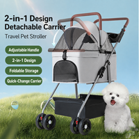 Cochecito para Mascotas 2 en 1 Desmontable e Impermeable, Plegable con una Mano, Carrito de Viaje para Perros y Gatos, Mango Ajustable, Ruedas con Amortiguación