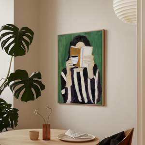 <span class=keywords><strong>Arte</strong></span> Abstracto en Lienzo de Mujer Leyendo un Libro de Café, Decoración Moderna y Minimalista para el Hogar, 16x24 Pulgadas, Sin Marco, Hecho en China - Product Image 5