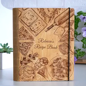 OVO Receita De Impressão Binder Receita De Madeira Personalizada Livro Dia das Mães Presente para Ela Cookbook De Madeira Personalizado 5 ° Aniversário Presente