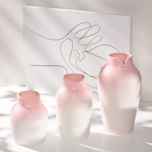 Jarrón de Cerámica Estilo Nórdico en Degradado Rosa Suave con Función Hidropónica para Sala de Estar, Estudio, Dormitorio, Exhibición de Flores Secas - Product Image 1