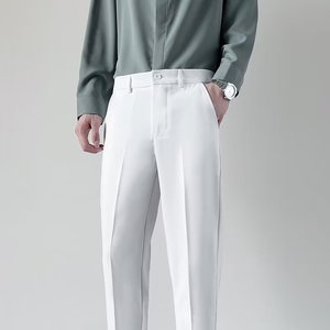 2026 New Men Slim Fit Stretch <strong>Wool</strong> Plain Dyed Formal Dress <strong>Pants</strong> Solid Color Versatile Straight Leg Trousers Office Weekend - Product Image 5