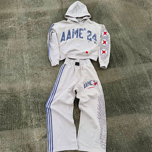 Ensemble de survêtement pour homme en molleton de coton épais, style streetwear Y2K grunge, imprimé vieilli, à rayures sur trois côtés, vente en gros personnalisée - Product Image 1