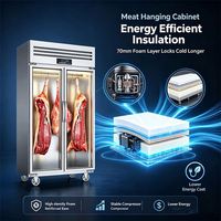 Réfrigérateur vertical vitrine à viande à porte vitrée simple pour cuisine, présentoir à viande, réfrigérateur à viande suspendue pour restaurant