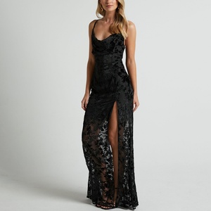 Halter Backless Ladies Evening Dress Thigh Split Translucent Women's Casual Dresses - Product Image 3