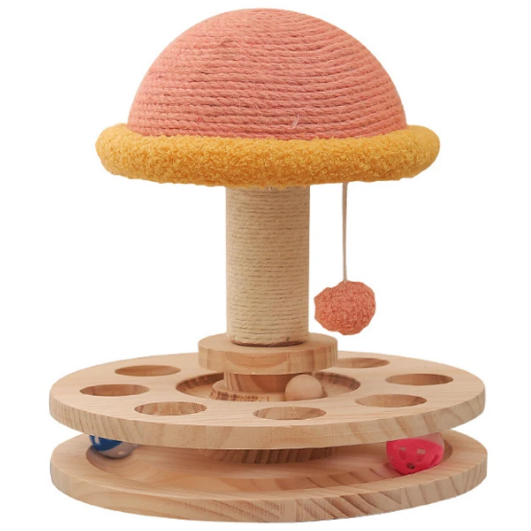 Wholesale solid wood turntable cat toy sisal grinding claw amusing one cat scratching board cat toy