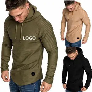 Cor sólida personalizada capuz manga longa t-shirt esportes homens jacquard manga longa camisas