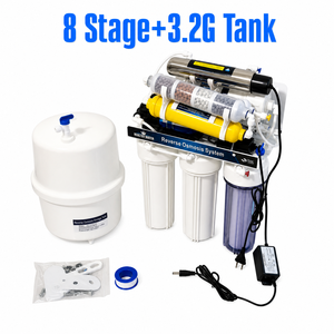 Sistema Purificador de Agua por Ósmosis Inversa de 8 Etapas con Tanque de Presión de 3.2G, Filtro Mineral Alcalino, Grifo de Acero Inoxidable, para Uso Doméstico - Product Image 1