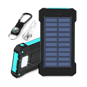 Bateria portátil 20000mah dual usb, banco de energia solar, carregador para bateria portátil, à prova d'água, painel solar com luz led