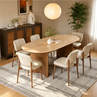 Table à manger ovale moderne de haute qualité, imperméable et écologique, 4-8 chaises, pieds en bois, pierre de cire blanche naturelle pure, mobilier de maison