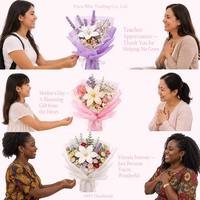Handgestrickter Wollgarn-Kunstblumenstrauß mit Rosen, Lilien & Lavendel - Festliches Arrangement für Muttertag & Hochzeitsanlässe