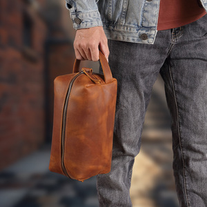 Genuine Leather Zipper Men Dopp Kit Dad Fathers Day <strong>Groomsmen</strong> <strong>Gifts</strong> Durable Large Capacity Vintage Personalized Toiletry <strong>Bag</strong> - Product Image 5